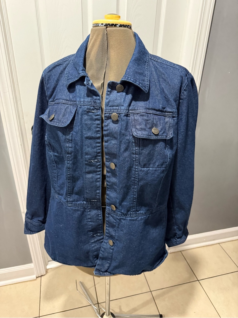 Jessica London Navy Blue Denim Jacket with Subtle White Stitching